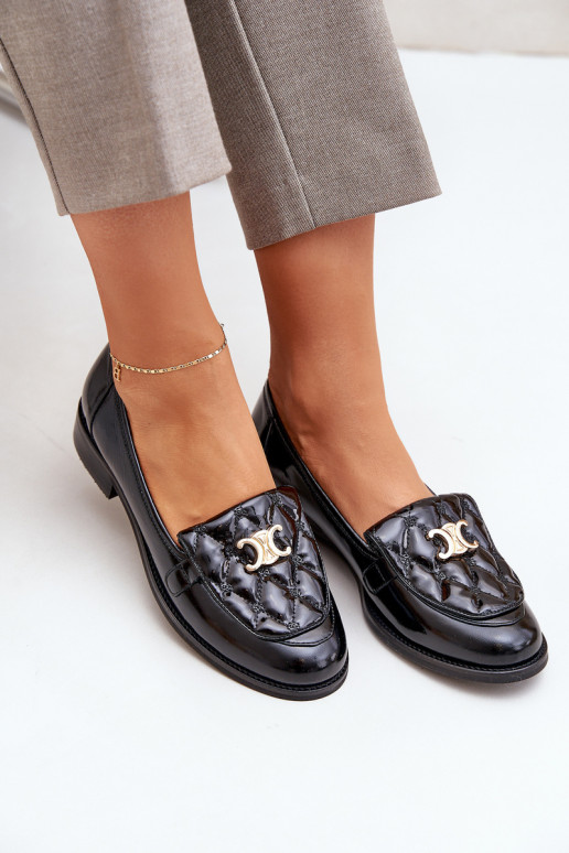 Peau Mocassins laqués avec des détails dorés Laura Messi 2927 couleur noire