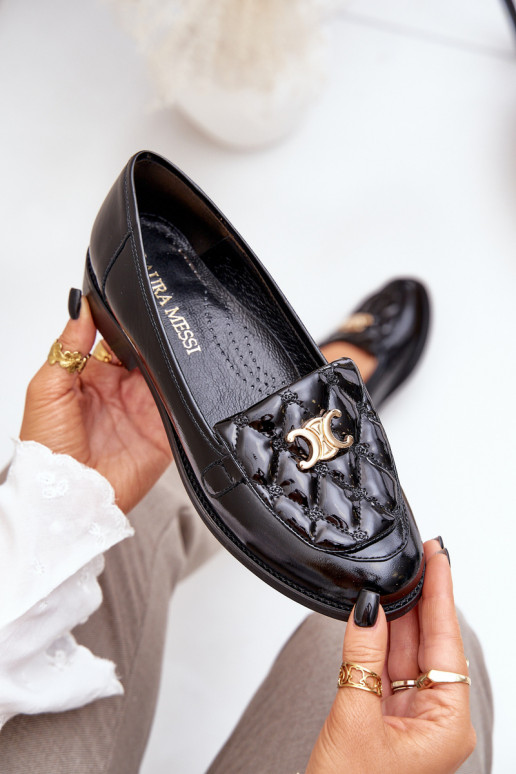 Peau Mocassins laqués avec des détails dorés Laura Messi 2927 couleur noire