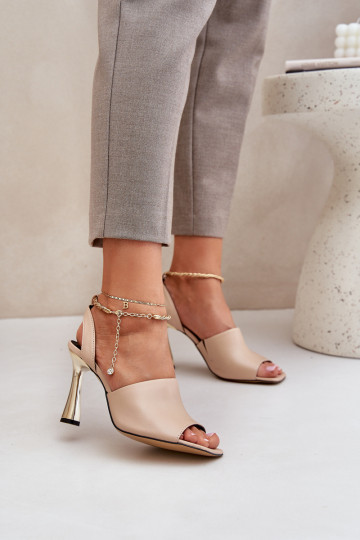 Sandales pour femmes avec des talons fins décorer Bransoletą CheBello 4440 beige 2