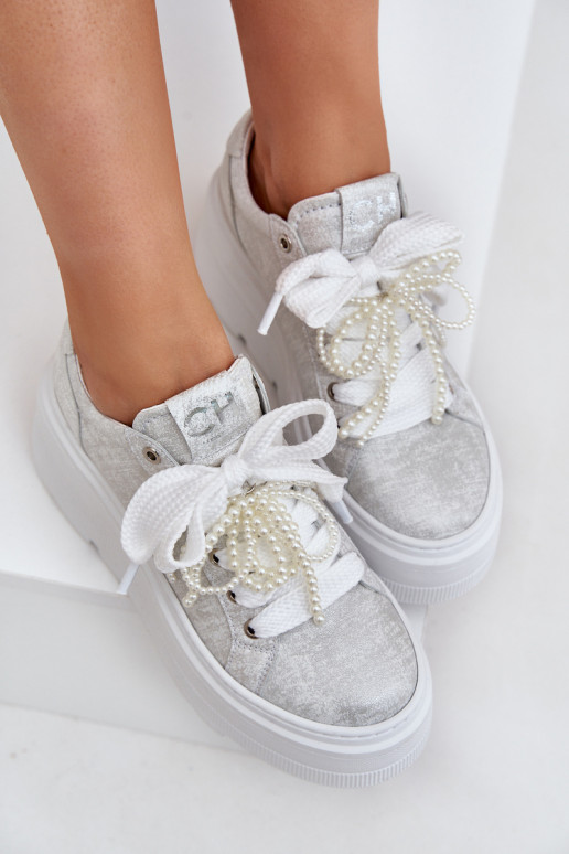 Peau Chaussures modèle baskets avec une plateforme CheBello 4658 couleur argent Peau Chaussures modèle baskets avec une plateforme CheBello 4658 couleur argent