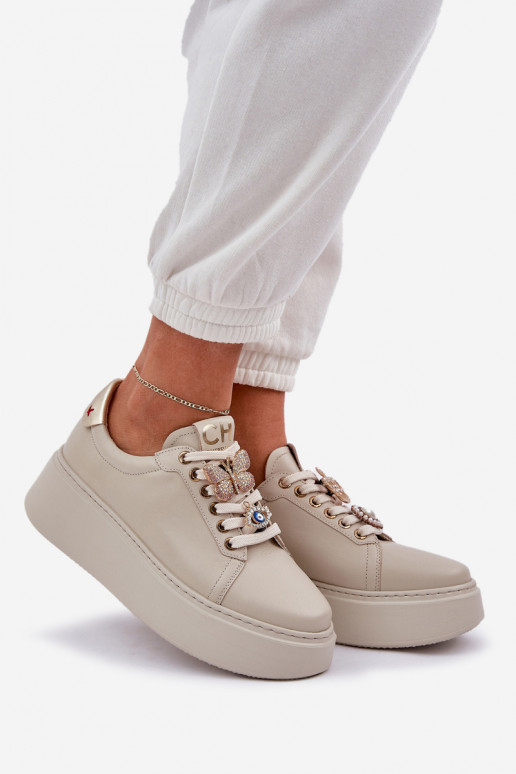 Féminin Peau Chaussures modèle baskets avec une plateforme avec de beaux détails CheBello 4292 couleur ivoire Féminin Peau Chaussures modèle baskets avec une plateforme avec de beaux détails CheBello 4292 couleur ivoire