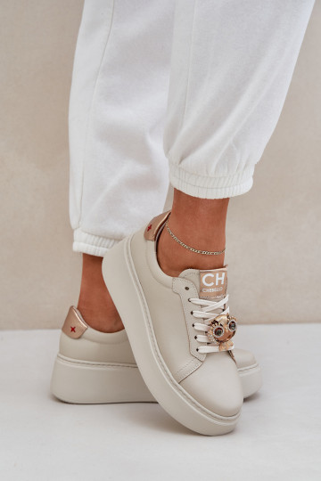 Baskets en cuir pour femmes CheBello 4411 couleur ivoire