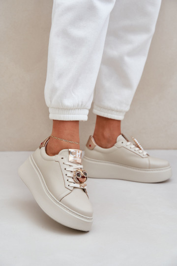 Baskets en cuir pour femmes CheBello 4411 couleur ivoire 2