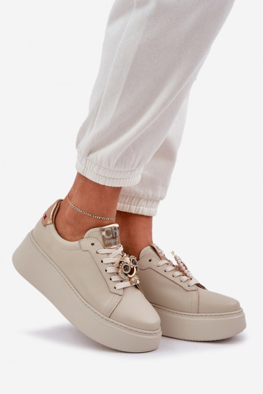 Féminin Peau Chaussures modèle baskets CheBello 4411 couleur ivoire Féminin Peau Chaussures modèle baskets CheBello 4411 couleur ivoire