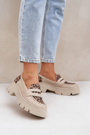 Mocassins en cuir pour femmes avec plateforme et détails en motif léopard Zazoo 20191 couleur ivoire 2