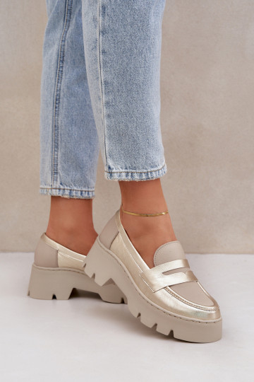 Peau Mocassins plateforme femme Et des talons plats Zazoo 20191 couleur dorée