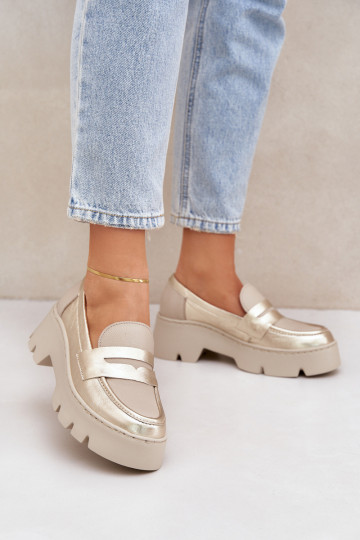Mocassins en cuir pour femmes avec plateforme Zazoo 20191 couleur or 2