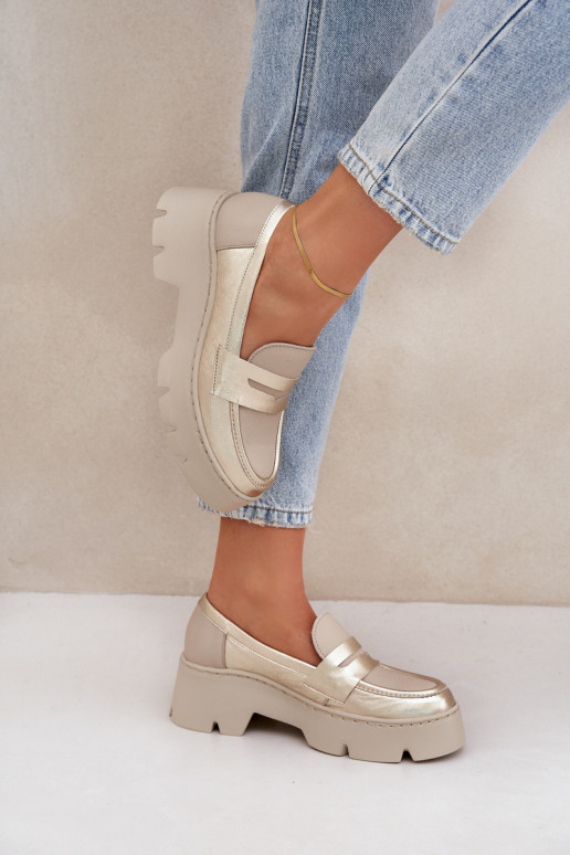 Peau Mocassins plateforme femme Et des talons plats Zazoo 20191 couleur dorée Peau Mocassins plateforme femme Et des talons plats Zazoo 20191 couleur dorée