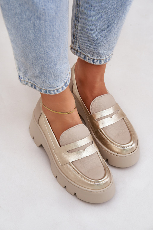 Peau Mocassins plateforme femme Et des talons plats Zazoo 20191 couleur dorée Peau Mocassins plateforme femme Et des talons plats Zazoo 20191 couleur dorée