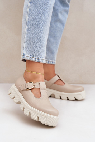 Chaussures en cuir avec boucles Zazoo 20183 couleur sable