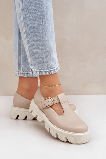 Peau chaussures avec boucles Zazoo 20183 beige 2