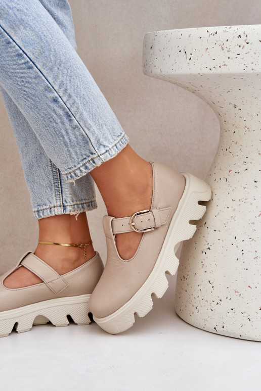 Peau chaussures avec boucles Zazoo 20183 beige Peau chaussures avec boucles Zazoo 20183 beige