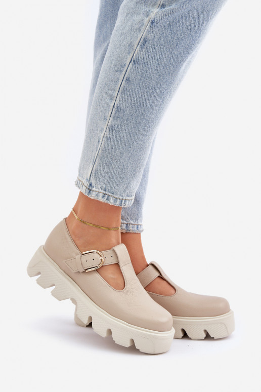 Peau chaussures avec boucles Zazoo 20183 beige Peau chaussures avec boucles Zazoo 20183 beige