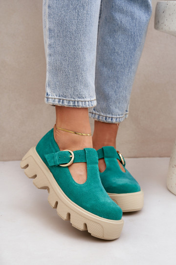 en daim chaussures avec boucles Zazoo 20183 couleur verte