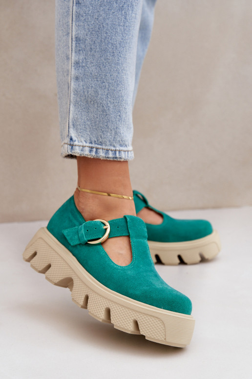 en daim chaussures avec boucles Zazoo 20183 couleur verte en daim chaussures avec boucles Zazoo 20183 couleur verte