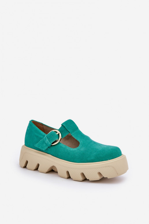 en daim chaussures avec boucles Zazoo 20183 couleur verte en daim chaussures avec boucles Zazoo 20183 couleur verte