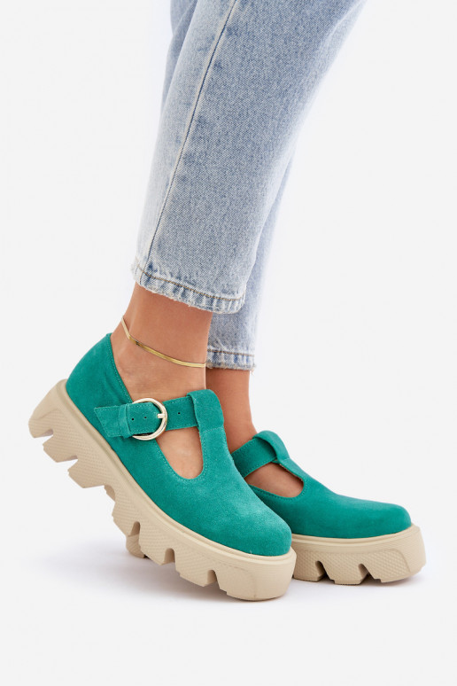 en daim chaussures avec boucles Zazoo 20183 couleur verte en daim chaussures avec boucles Zazoo 20183 couleur verte