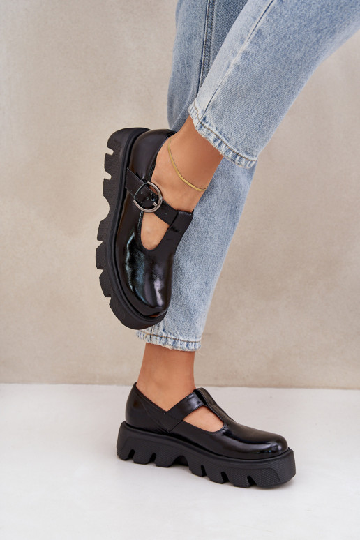 avec effet vernis Peau chaussures avec boucles Zazoo 20183 couleur noire avec effet vernis Peau chaussures avec boucles Zazoo 20183 couleur noire