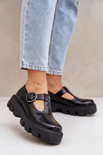 avec effet vernis Peau chaussures avec boucles Zazoo 20183 couleur noire 2