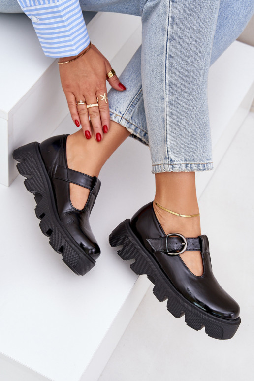 avec effet vernis Peau chaussures avec boucles Zazoo 20183 couleur noire avec effet vernis Peau chaussures avec boucles Zazoo 20183 couleur noire