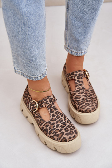 Chaussures en daim avec boucles et motif léopard Zazoo 20183 couleur marron
