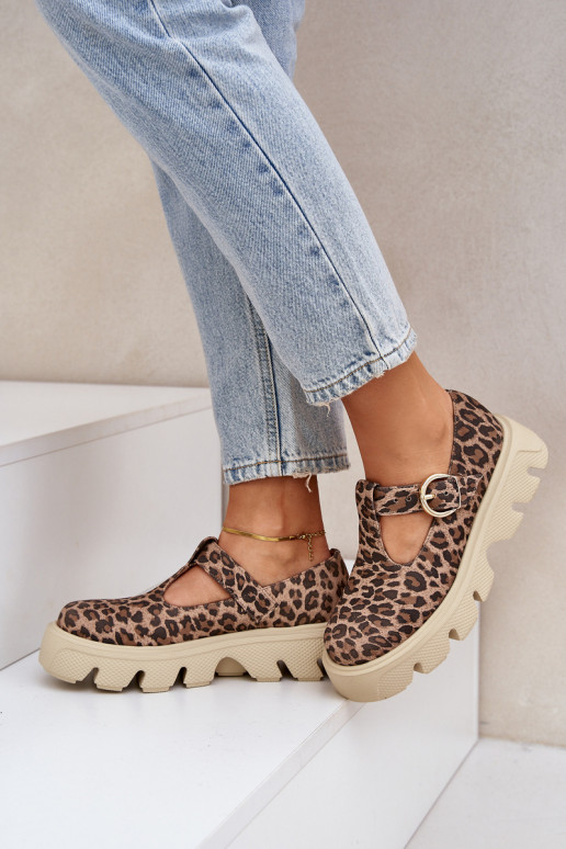 en daim chaussures avec boucles avec des motifs en fourrure de léopard Zazoo 20183 marron en daim chaussures avec boucles avec des motifs en fourrure de léopard Zazoo 20183 marron