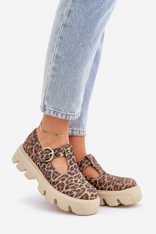 en daim chaussures avec boucles avec des motifs en fourrure de léopard Zazoo 20183 marron en daim chaussures avec boucles avec des motifs en fourrure de léopard Zazoo 20183 marron