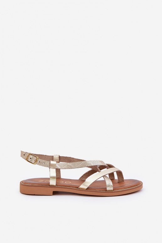 Peau Sandales platesPrzeplatającymi Się Paseczkami Zazoo 40429 couleur dorée Peau Sandales platesPrzeplatającymi Się Paseczkami Zazoo 40429 couleur dorée