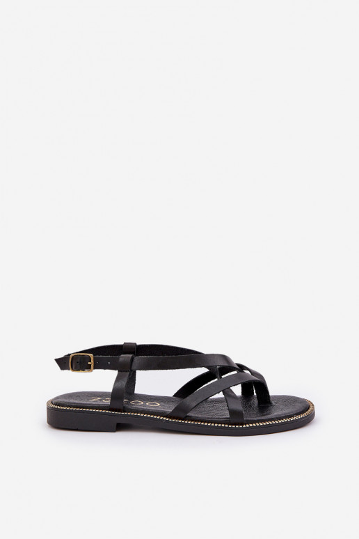 Peau Sandales platesPrzeplatającymi Się Paseczkami Zazoo 40429 couleur noire Peau Sandales platesPrzeplatającymi Się Paseczkami Zazoo 40429 couleur noire