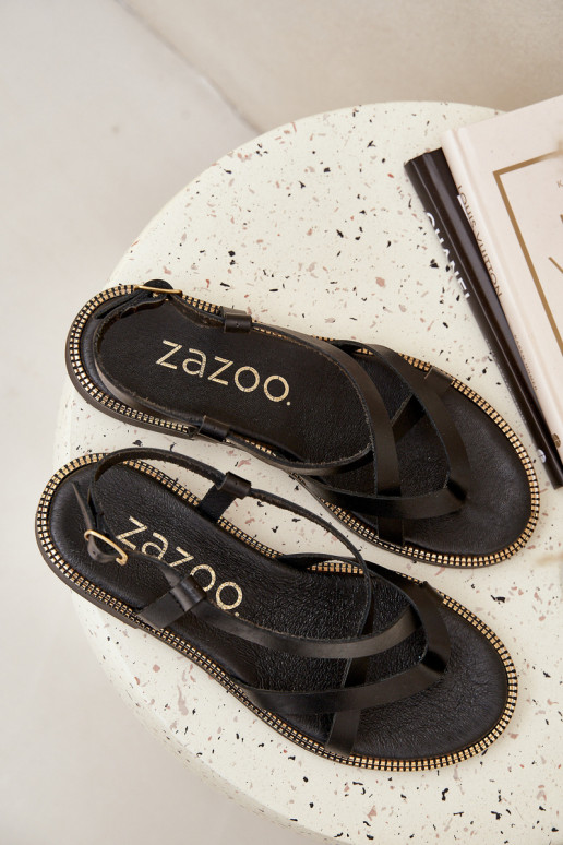 Peau Sandales platesPrzeplatającymi Się Paseczkami Zazoo 40429 couleur noire Peau Sandales platesPrzeplatającymi Się Paseczkami Zazoo 40429 couleur noire