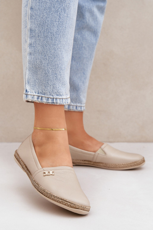 Style élégant Espadrilles en cuir Féminin Zazoo 10177 beige