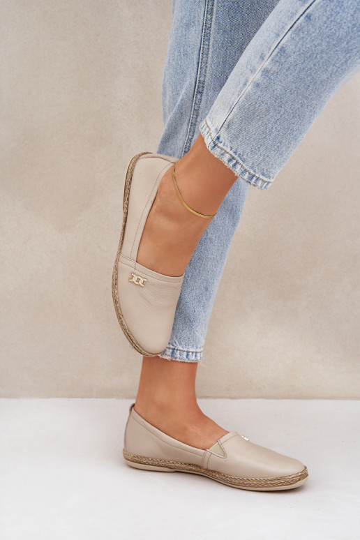 Style élégant Espadrilles en cuir Féminin Zazoo 10177 beige