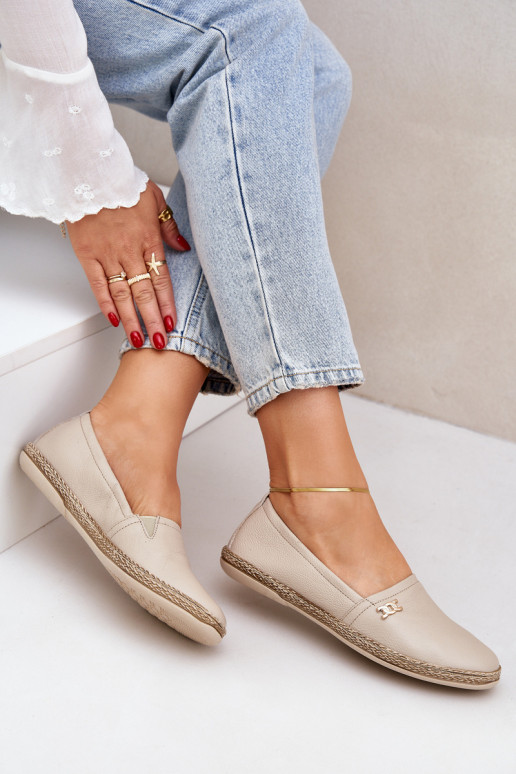 Style élégant Espadrilles en cuir Féminin Zazoo 10177 beige