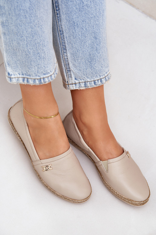Style élégant Espadrilles en cuir Féminin Zazoo 10177 beige