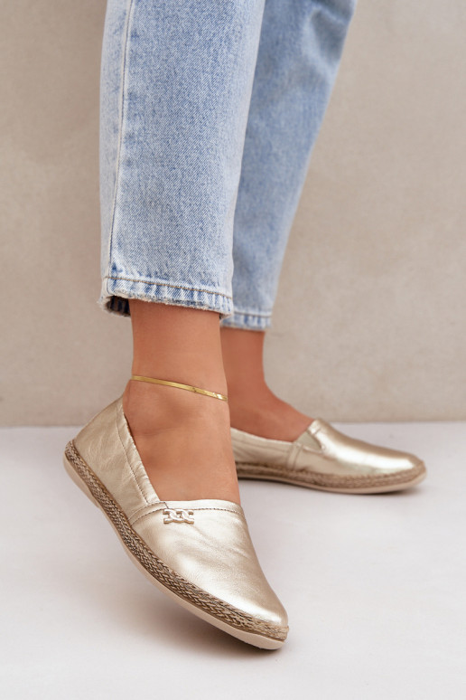 Style élégant Espadrilles en cuir Féminin Zazoo 10177 couleur dorée