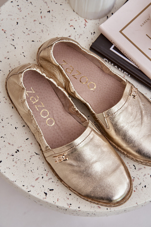 Style élégant Espadrilles en cuir Féminin Zazoo 10177 couleur dorée