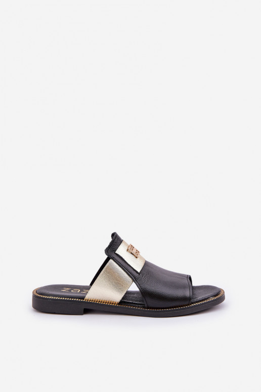 Style élégant Chaussons Fabriqué en cuir naturel avec des talons larges Zazoo 40423 couleur noire Style élégant Chaussons Fabriqué en cuir naturel avec des talons larges Zazoo 40423 couleur noire