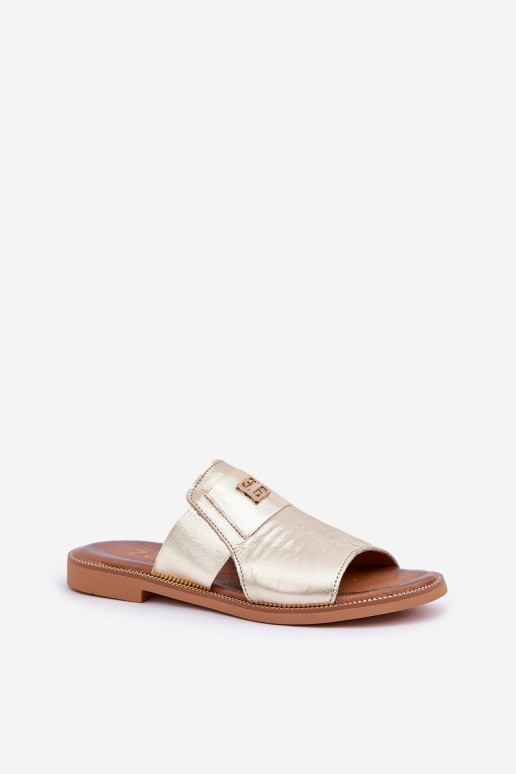 Style élégant Chaussons Fabriqué en cuir naturel avec des talons larges Zazoo 40423 couleur dorée Style élégant Chaussons Fabriqué en cuir naturel avec des talons larges Zazoo 40423 couleur dorée