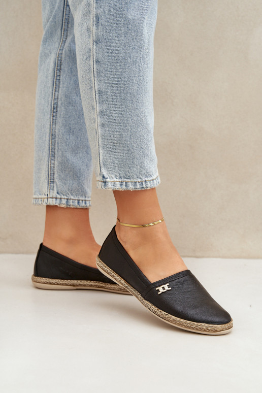 Style élégant Espadrilles en cuir Féminin Zazoo 10177 couleur noire Style élégant Espadrilles en cuir Féminin Zazoo 10177 couleur noire