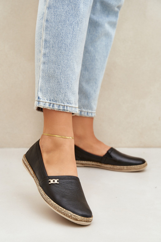 Style élégant Espadrilles en cuir Féminin Zazoo 10177 couleur noire Style élégant Espadrilles en cuir Féminin Zazoo 10177 couleur noire