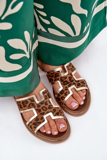 Peau isocèle Chaussons avec des motifs en fourrure de léopard Zazoo 40383 marron