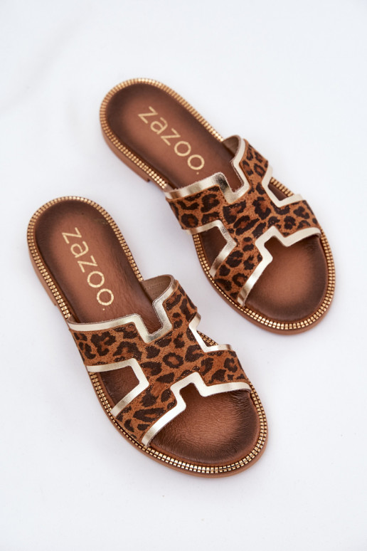 Peau isocèle Chaussons avec des motifs en fourrure de léopard Zazoo 40383 marron Peau isocèle Chaussons avec des motifs en fourrure de léopard Zazoo 40383 marron