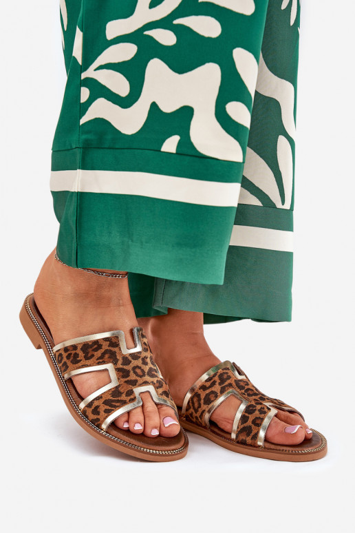 Peau isocèle Chaussons avec des motifs en fourrure de léopard Zazoo 40383 marron Peau isocèle Chaussons avec des motifs en fourrure de léopard Zazoo 40383 marron