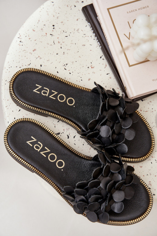 Zazoo 40381 Féminin Pantoufles en cuir avec des talons larges couleur noire Zazoo 40381 Féminin Pantoufles en cuir avec des talons larges couleur noire