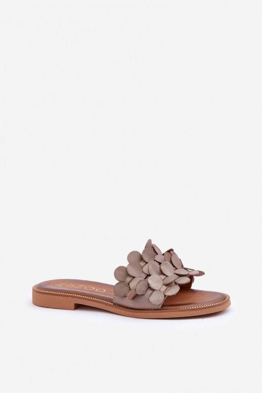 Zazoo 40381 Féminin Pantoufles en cuir avec des talons larges couleur argile Zazoo 40381 Féminin Pantoufles en cuir avec des talons larges couleur argile