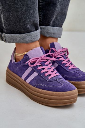 Chaussures de sport en cuir suédé avec plateforme Zazoo N1068S4 couleur violet foncé