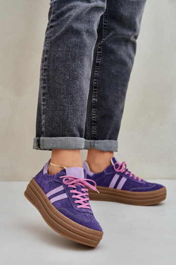 Chaussures de sport en cuir suédé avec plateforme Zazoo N1068S4 couleur violet foncé 2