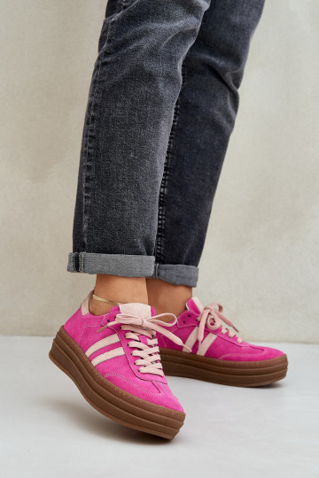 Chaussures de sport en cuir suédé avec plateforme Zazoo N1068S4 couleur rose