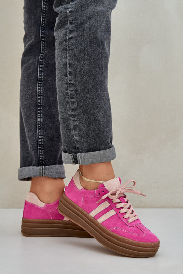 Chaussures de sport en cuir suédé avec plateforme Zazoo N1068S4 couleur rose 2
