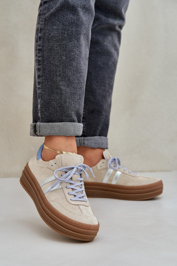 Chaussures de sport en cuir suédé avec plateforme Zazoo N1068S4 couleur sable